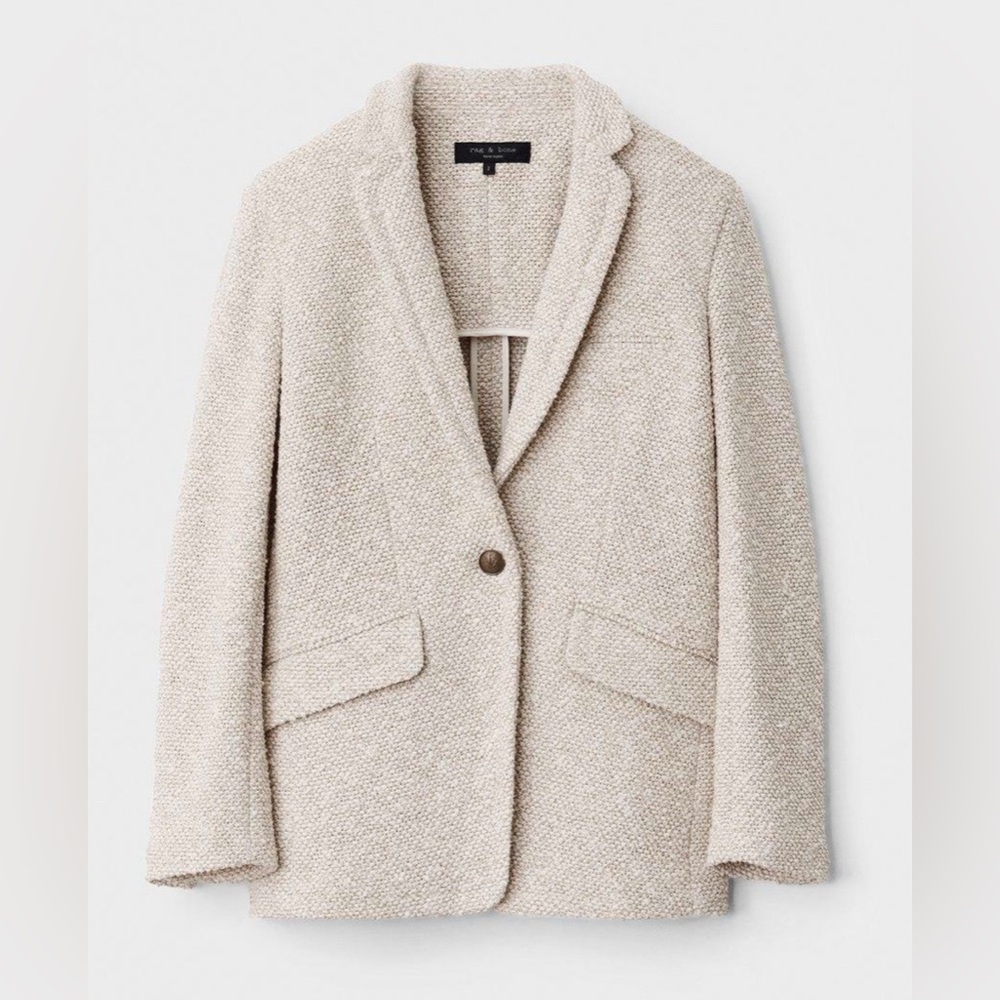 Rag & Bone Margot Tweed Blazer, Ivory, Size 10